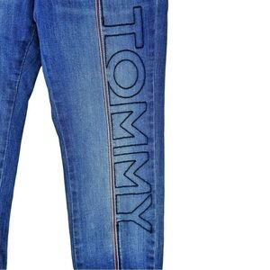 TOMMY HILFIGER Girls Kids Blue Skinny Jeans High End Detailing Stitched Logo 10